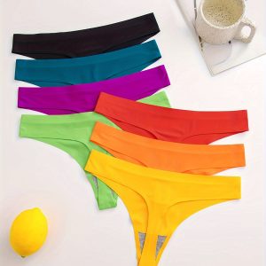 7 pcs 7-Piece Seamless Micro Elastic Thong Panties for Women, Comfortable Thin Underwear