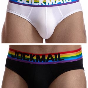 1pc Men's Underwear, Breathable & Soft Briefs, Sexy Low Rise Sports Panties, Rainbow Colour Stripe Waistband Men's Underpants