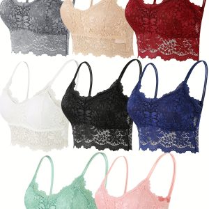 8pcs Floral Lace Bra, Sexy & Breathable Wireless Bra, Women's Lingerie & Underwear