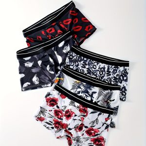 4/5pcs Men's Underwear, Fashion Graphic Boxer Trunks, Breathable Soft Comfy Boxer Panties