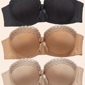 3pcs 3-Piece Adjustable Push-Up Bra with Underwire Support, Smooth Half Cup Bra for Large Bust