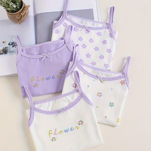 4pcs Girls Suspenders Breathable Comfortable Soft Children's Underwear Purple Camisole Suitable For 2-12 Years Old Children