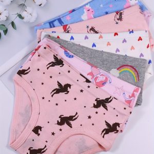 6 Pcs Girl's Cute Pony Heart Mermaid Print Briefs, Soft & Comfy Cotton Underwear Set, For All Season Wearing