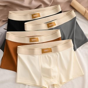 4pcs Men's Panties Cotton - Breathable Antibacterial Crotch Youth Plus Size - Contrast Belt Boxer Pants - Men's Loose Boxer Shorts