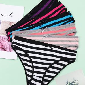 12pcs Comfy and Breathable Striped Bow Tie Briefs for Women - Stretchy Intimates Panties for Ultimate Comfort and Style